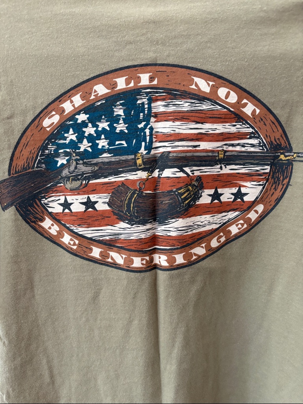 OLD ROW Men's Medium Pocket T-Shirt in Olive Green ‘Shall Not Be Infringed’